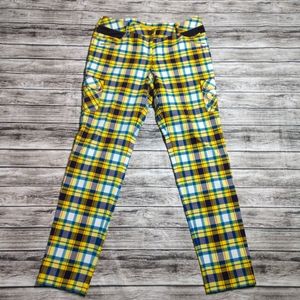 Yellow Plaid Slim Cargo Pants - Women